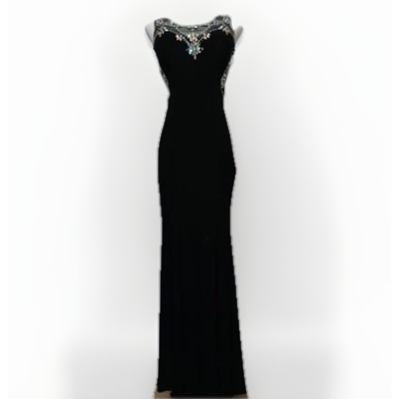 Betsy & Adam Formal Dress 4 Black Floor Length Beaded Open Back Luxury Black Tie